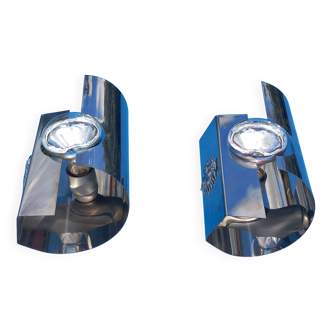 Pair of 70s designer wall lights in chrome metal