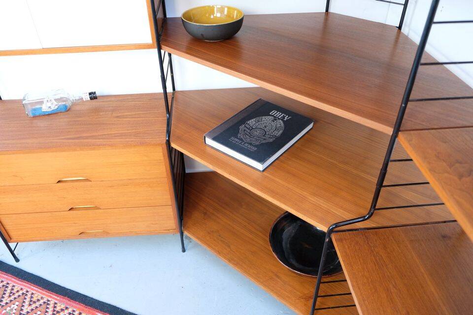 WHB teak shelving system, 1960s–70s retro vintage style.