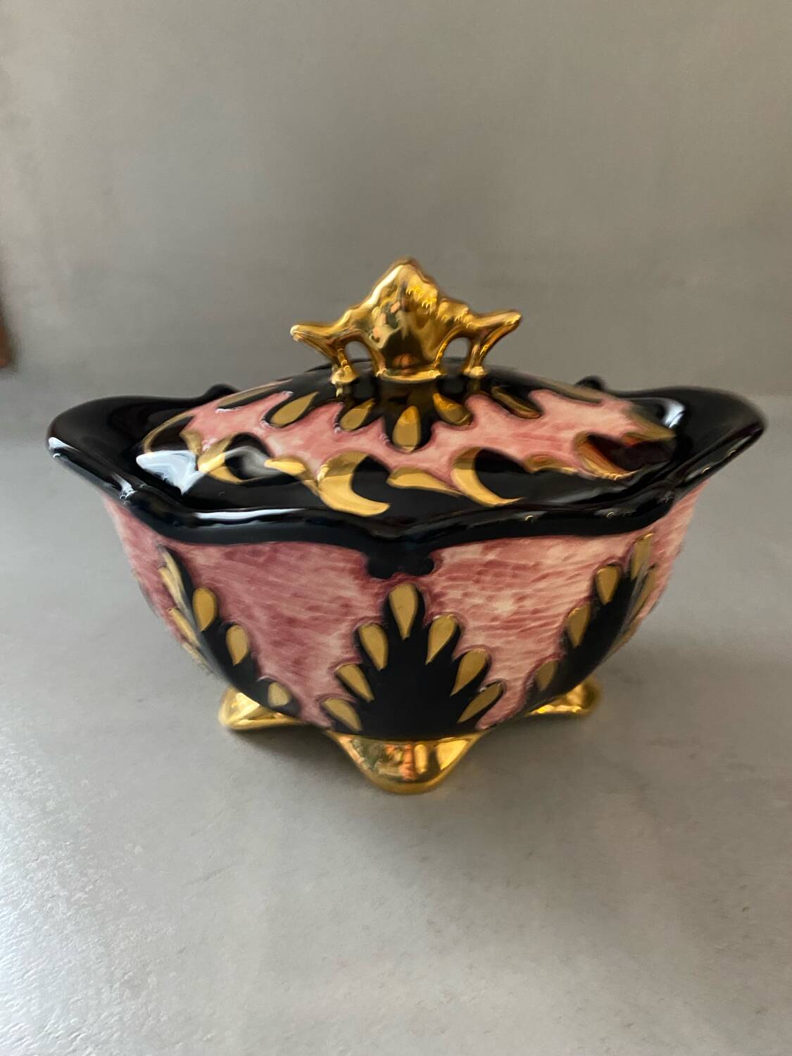 Signed pink gold ceramic candy dish