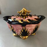 Plat bonbonnière céramique rose doré signée