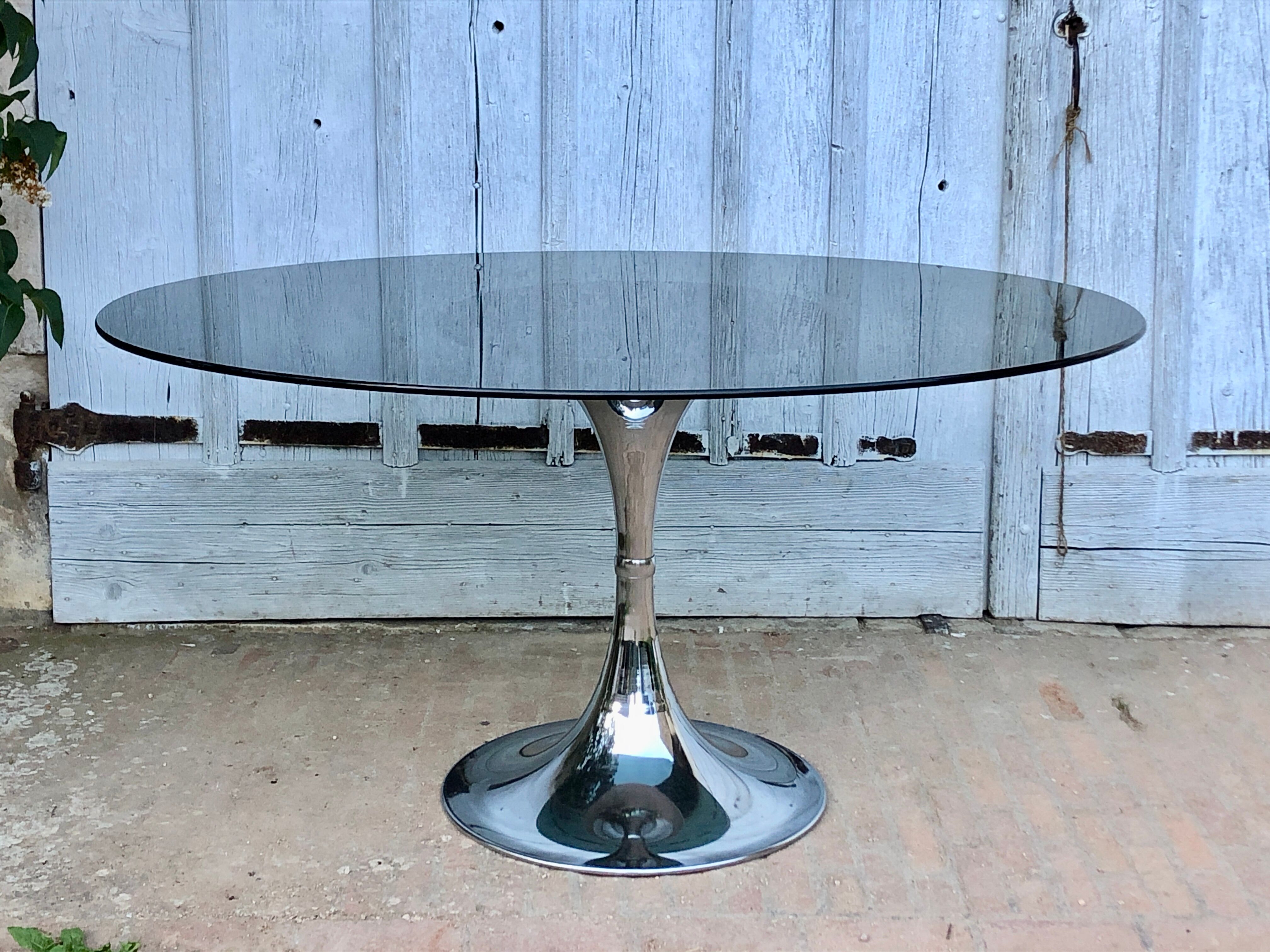 Tulip table oval glass and chrome 1970