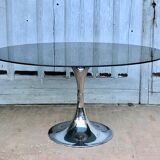 Table tulipe ovale verre et chrome 1970