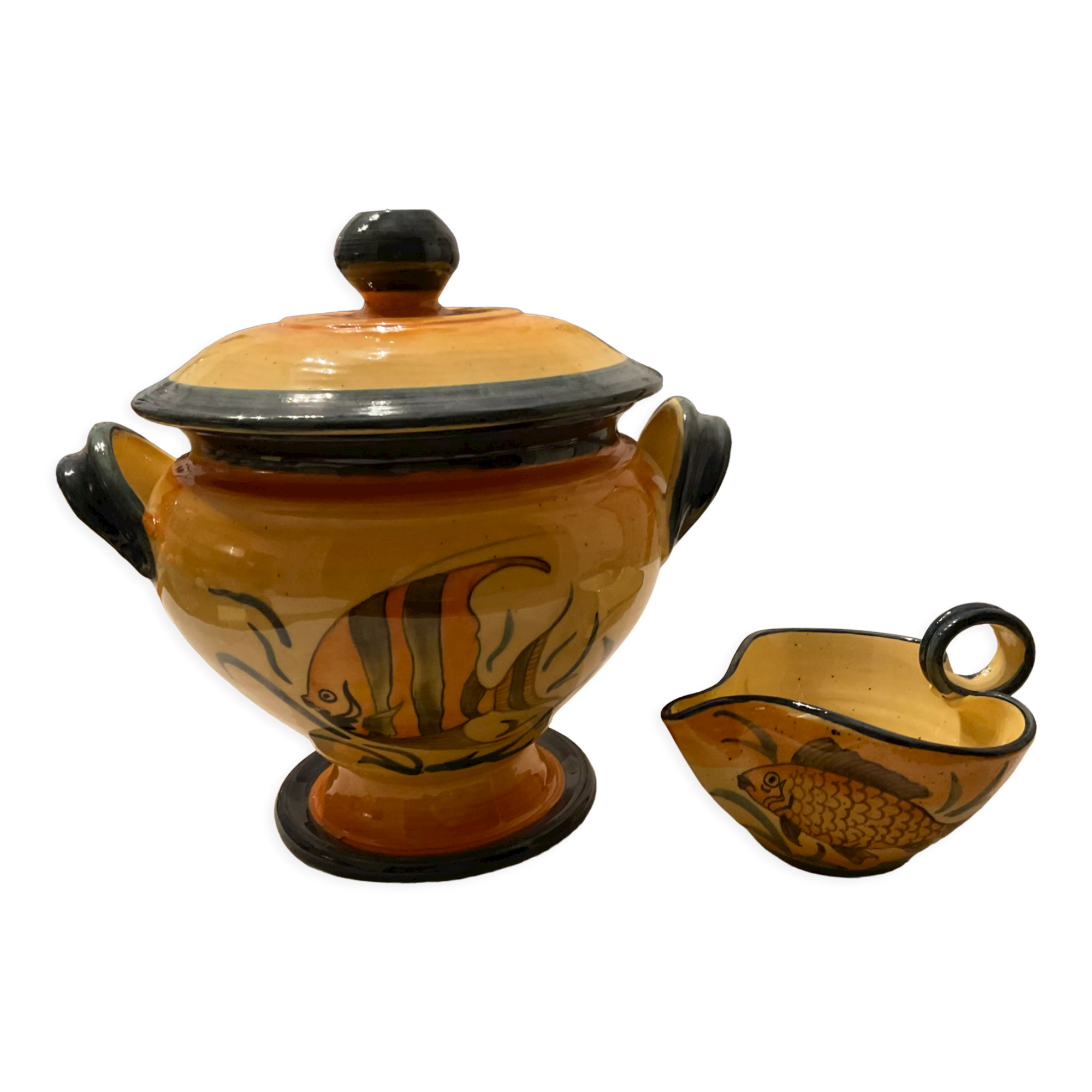 Souptureen and saucière, glazed terracotta, France, Provence