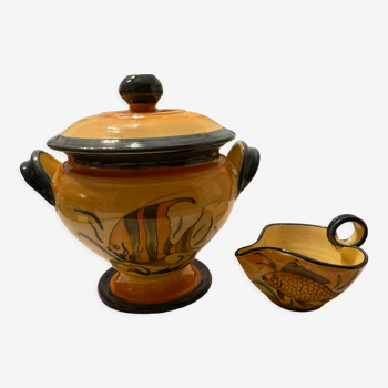 Souptureen and saucière, glazed terracotta, France, Provence