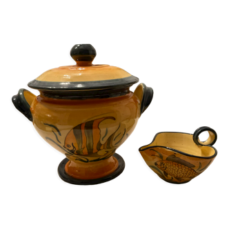 Souptureen and saucière, glazed terracotta, France, Provence
