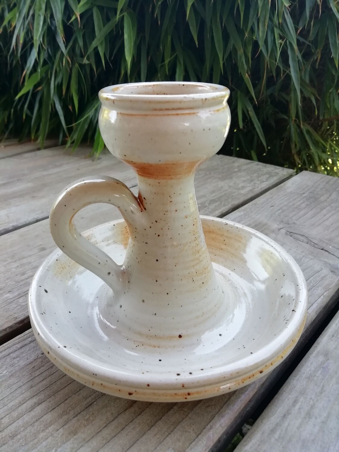 Pair of stoneware candle holders