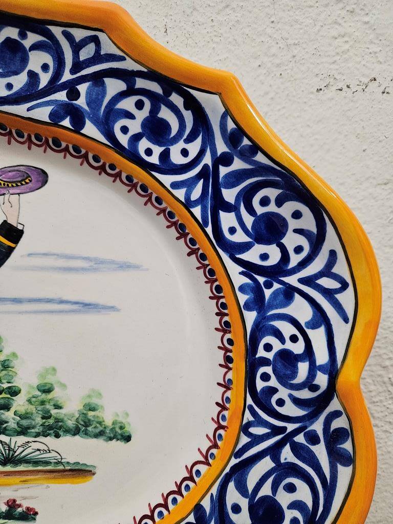 Large Quimper HB earthenware dish - Breton decor