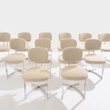 Paul Legeard set de 12 chaises en inox et laine bouclée 1970
