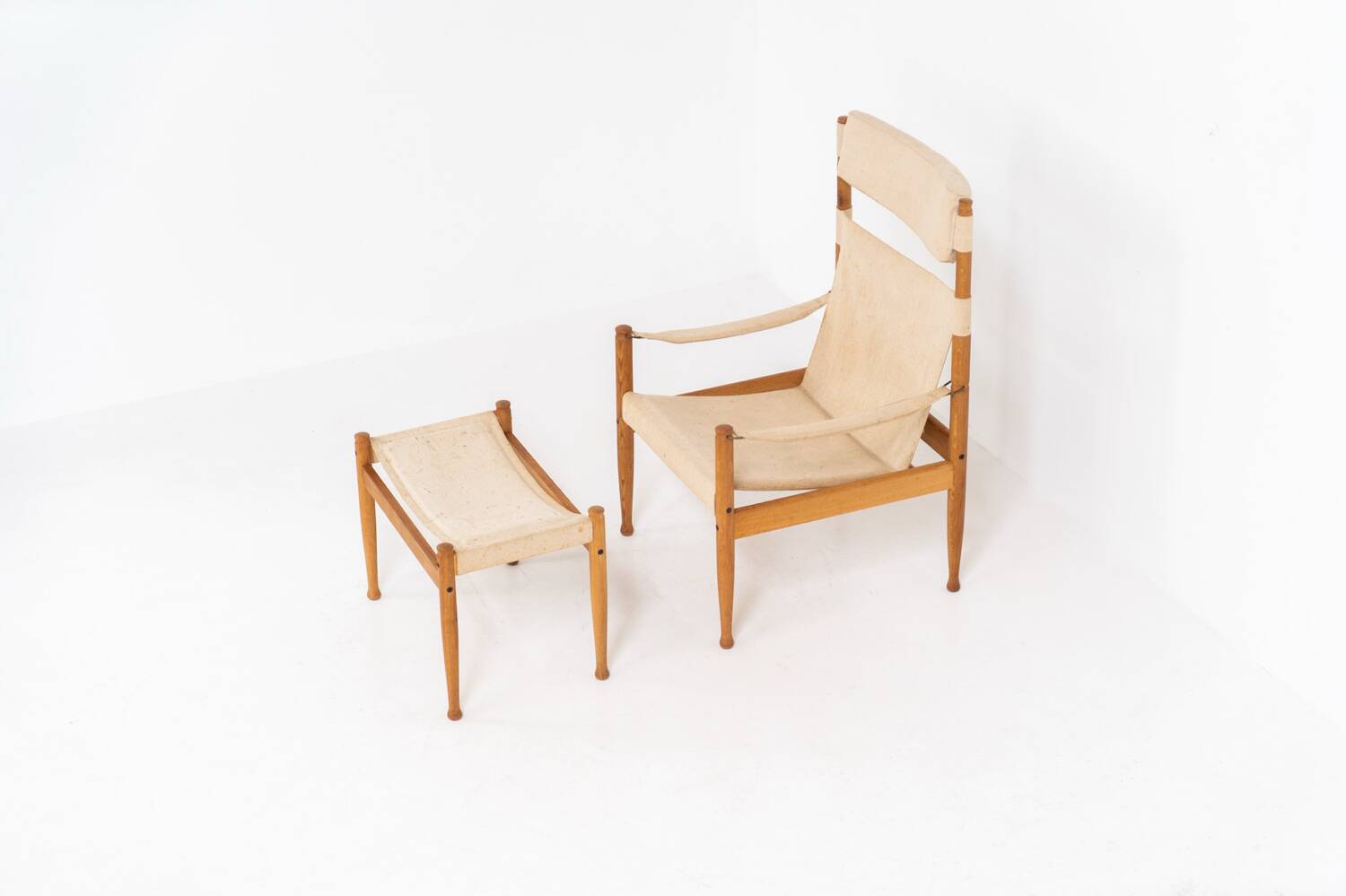 Chaise safari et ottoman en chêne par Niels Eilersen pour Erik Wørts