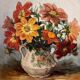 Tableau huile sur toile signé Raymond PERISSE - Bouquet de Dahlias - Peintre Lorrain