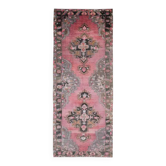 Tapis d'aire vintage en laine et coton turc noué à la main rose 180x475