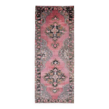 Vintage Turkish hand-knotted wool cotton pink area rug 180x475