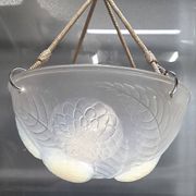 René Lalique, pendant light, opalescent chandelier, "Dahlias", signed, excellent condition.