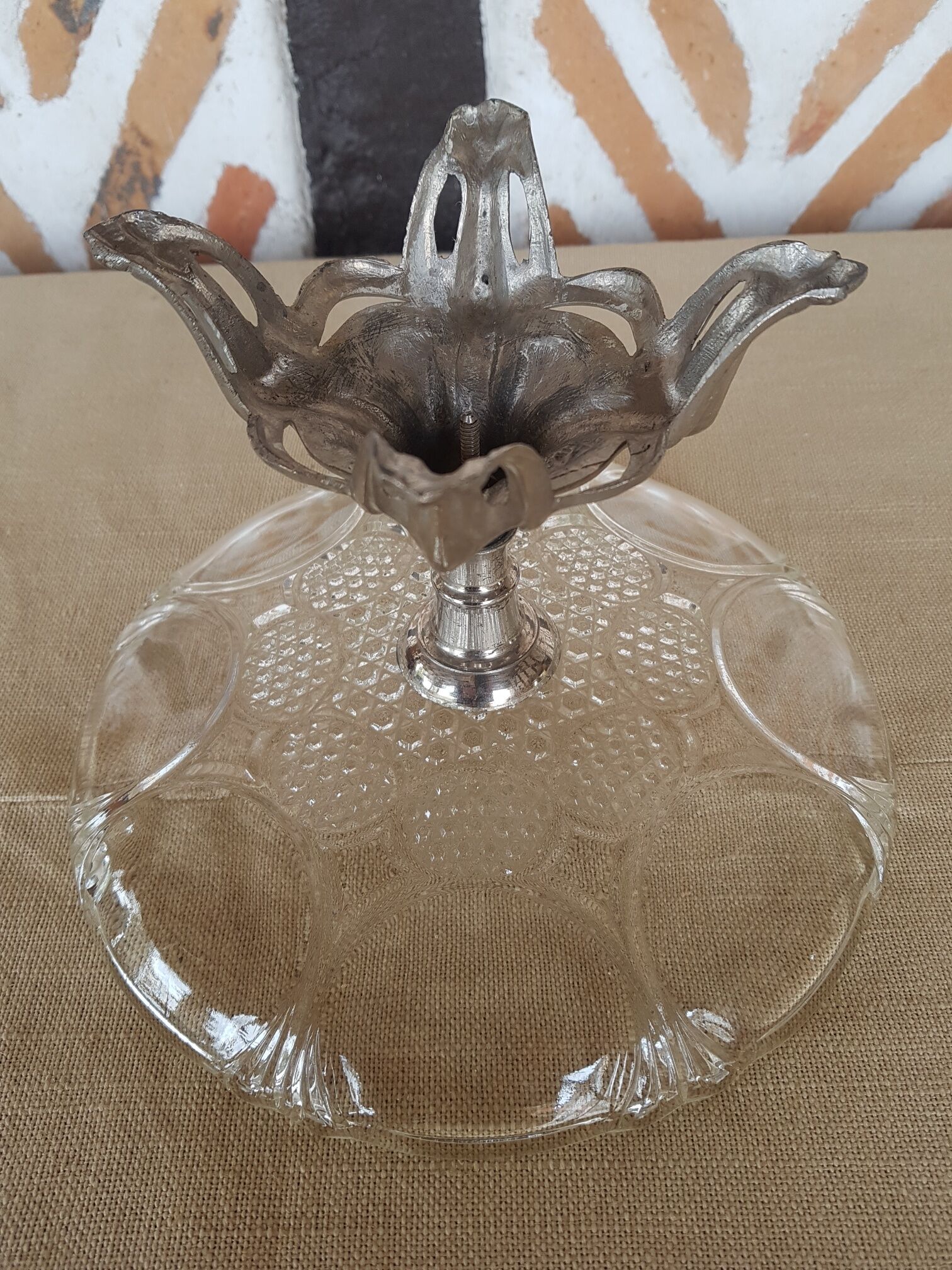 Compotier standing cut glass silver metal art deco