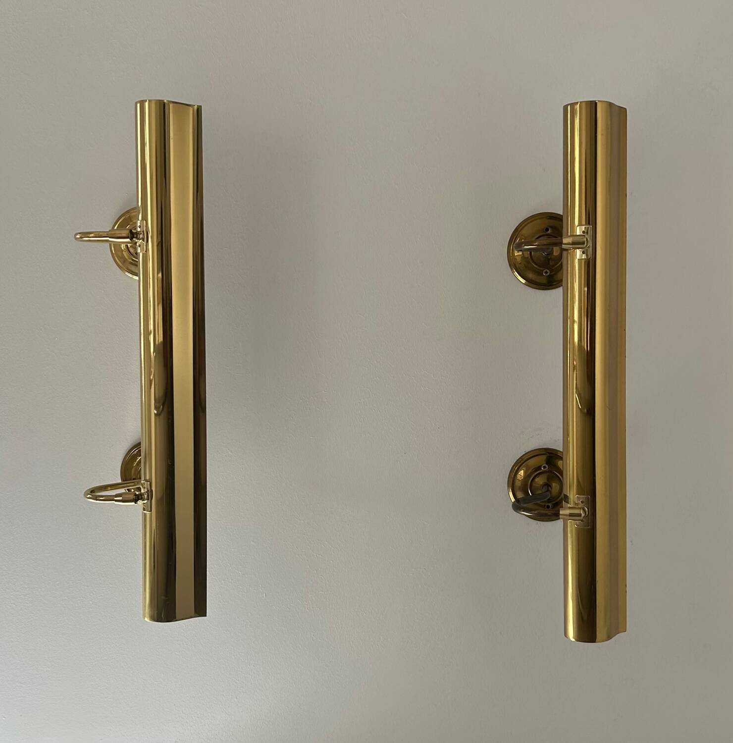 Pair of vintage XL adjustable brass wall lights, France 1970