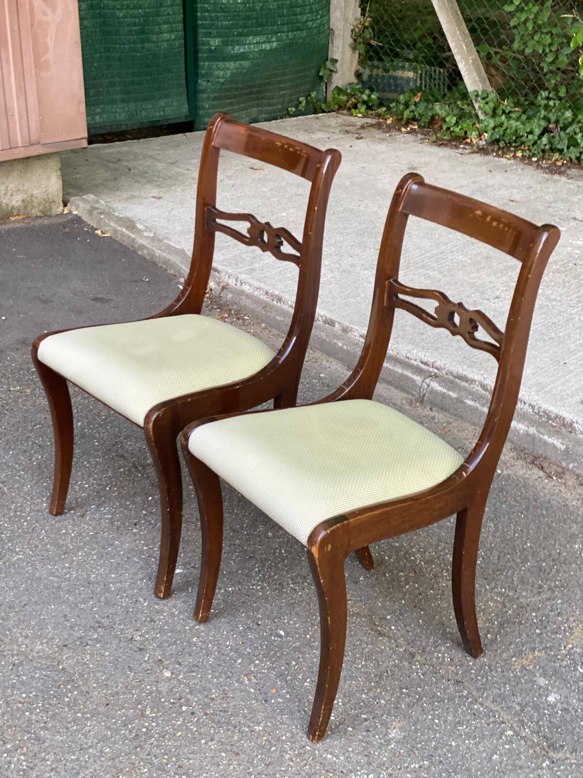 2 solid mahogany and beige fabric chairs, Louis Philippe style