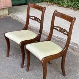 2 solid mahogany and beige fabric chairs, Louis Philippe style