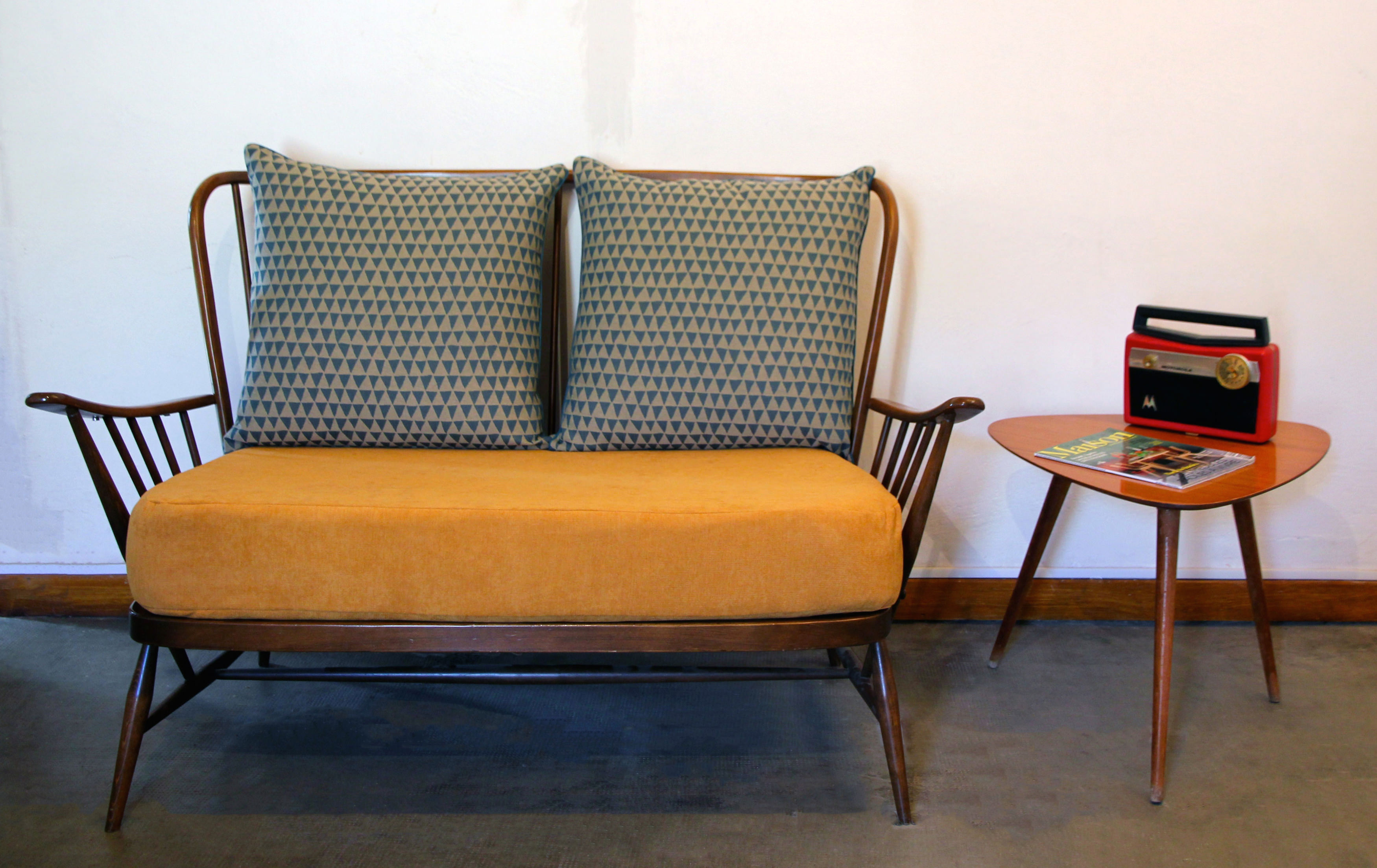 Ercol Springtime mustard yellow sofa