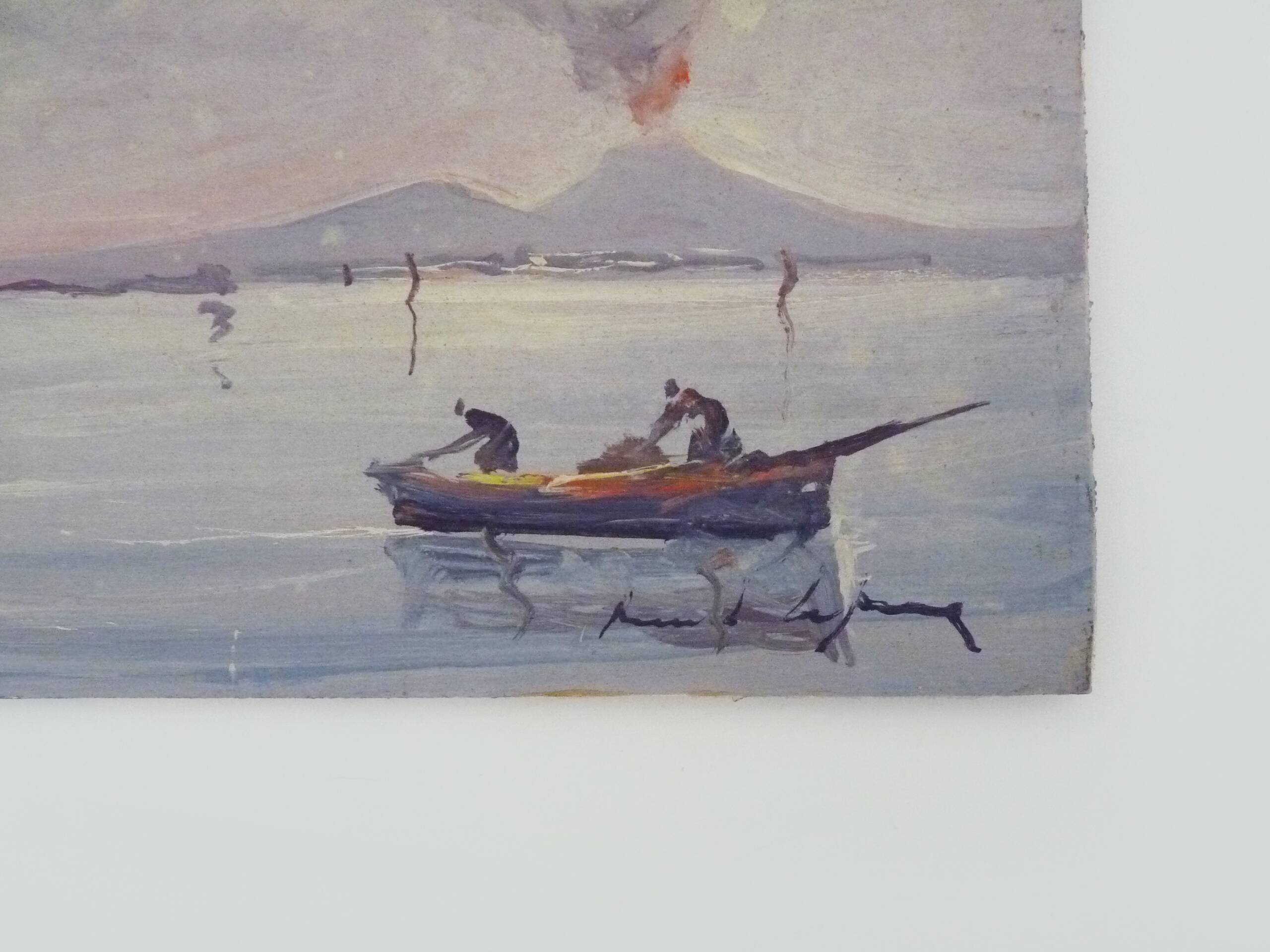 Oil on wood by Riccardo Capone fishermen Italy 50s 60s