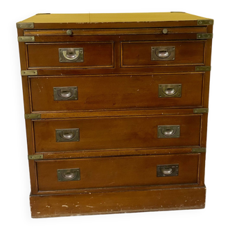 Vintage Yew wood Burr Military Campaign chest of drawers