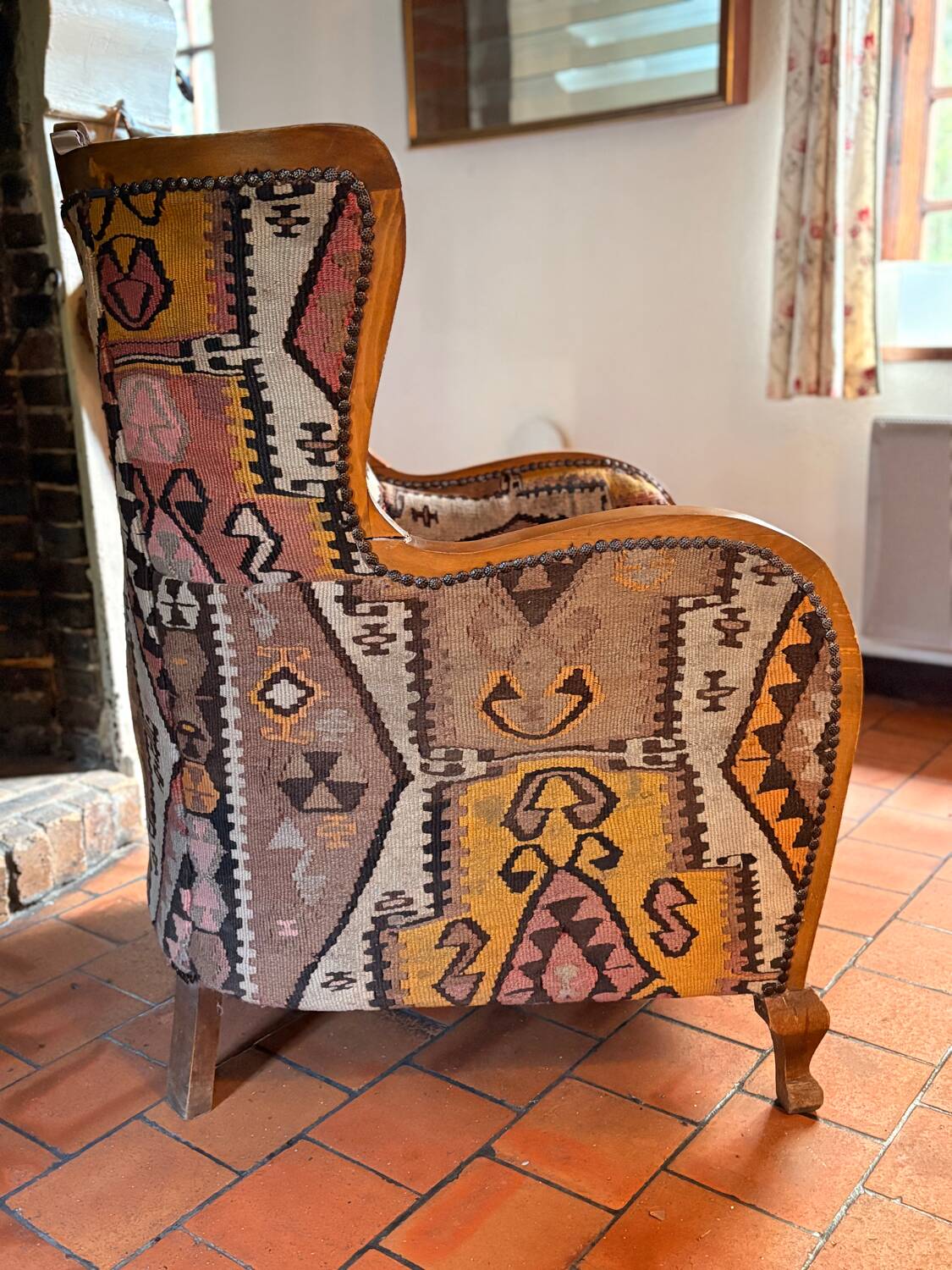 Pair of Roche Bobois armchairs — limited edition in oriental kilim