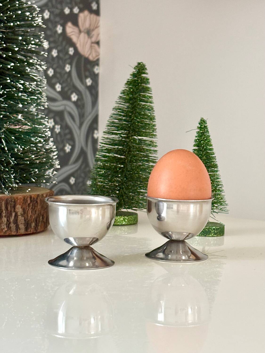 Set of 2 vintage stainless steel egg cups