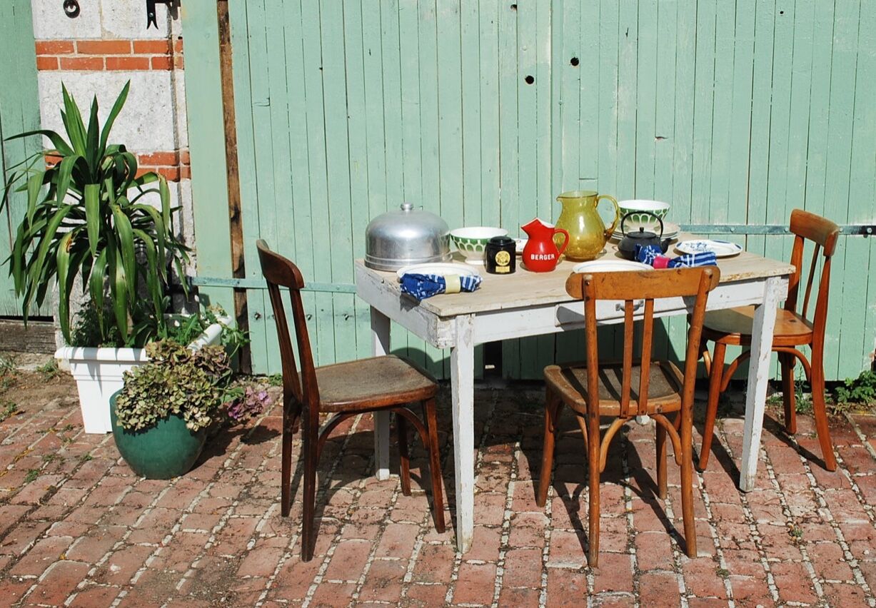 White farm table patinated