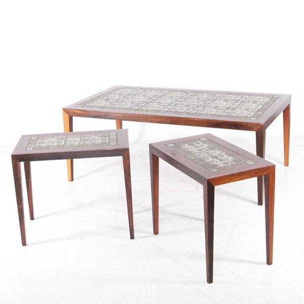 Ensemble de tables basses en palissandre et céramique