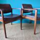 Pair of armchairs in Rio rosewood and plum leather, Denmark 1960