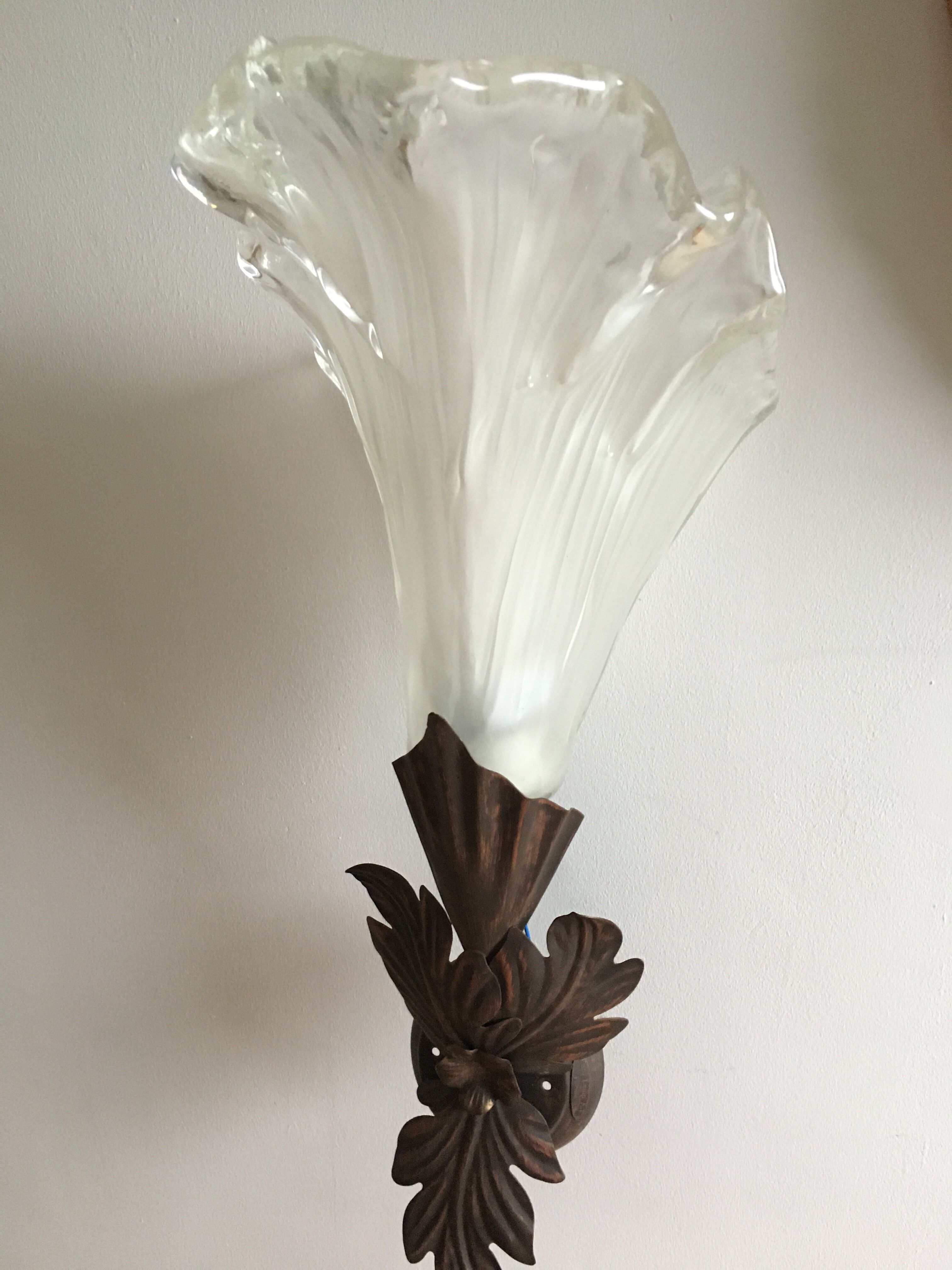Pair of Murano metal and glass sconces