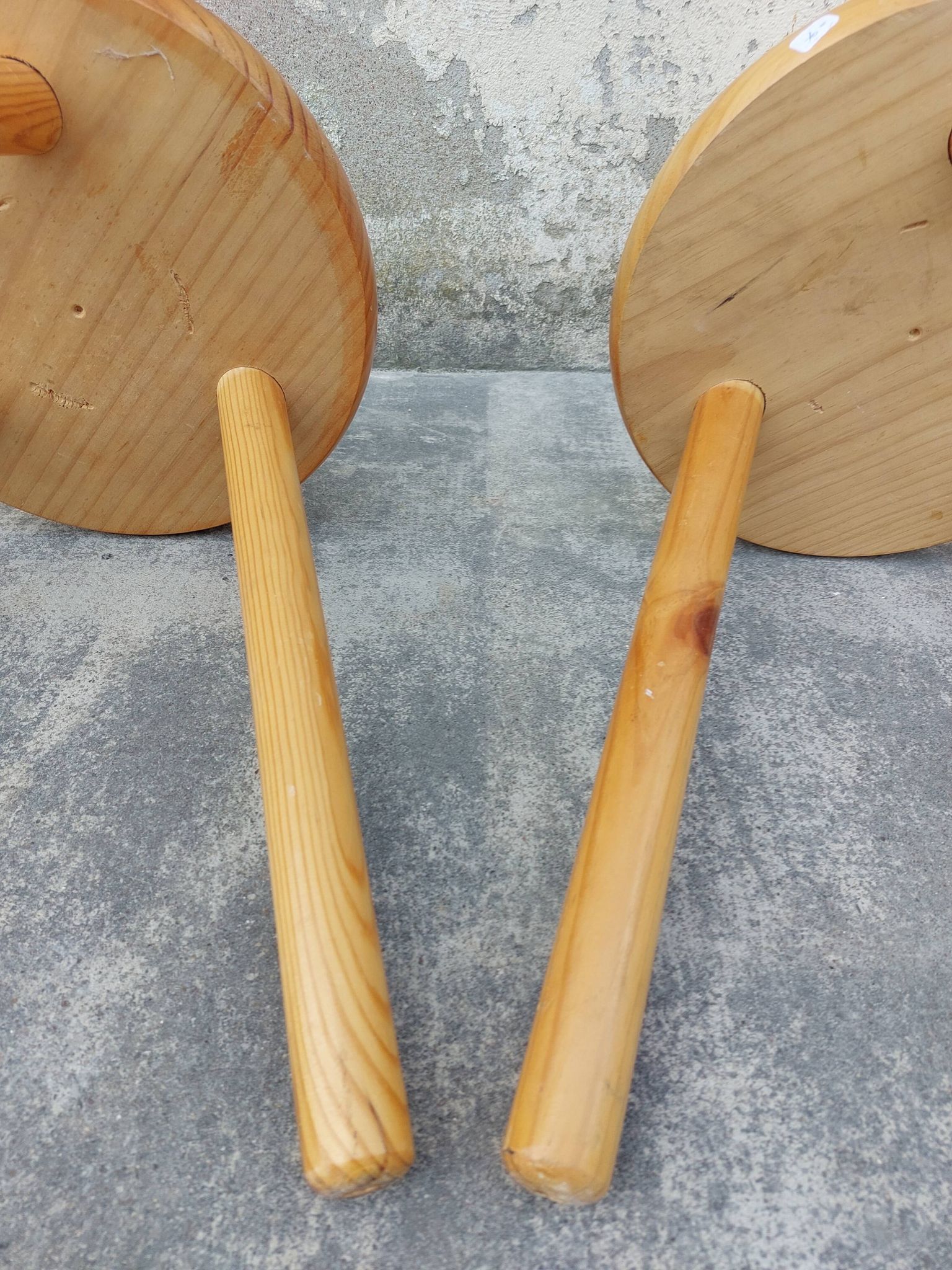 Pair of vintage pine tripod stools