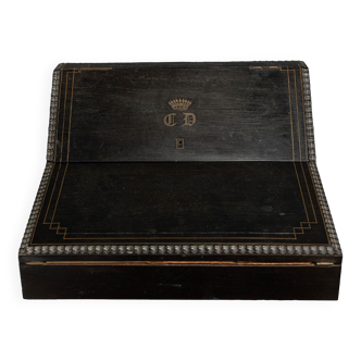 Inkwell Napoleon III in blackened wood interior mahogany nineteenth monogrammed