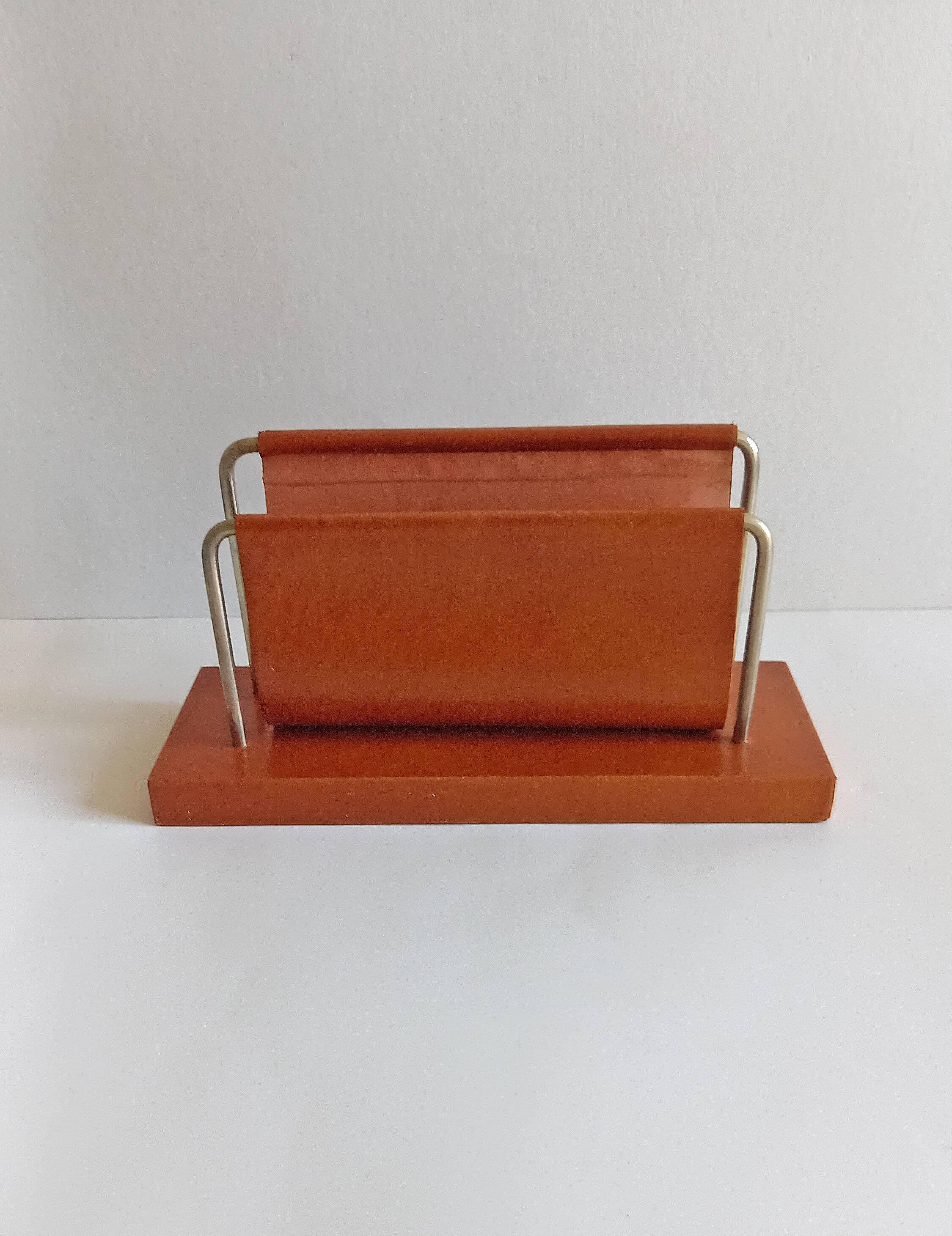 Old Mail holder / Office letter holder All leather Vintage 1960s