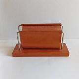Old Mail holder / Office letter holder All leather Vintage 1960s