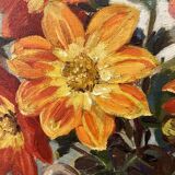 Oil painting on canvas signed Raymond PERISSE - Bouquet of Dahlias - Lorraine painter