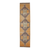 Tapis de couloir turc Oushak vintage fait à la main en laine et coton orange