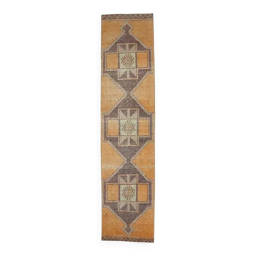 Vintage Turkish Oushak Handmade Wool Cotton Orange Runner Rug 95x375