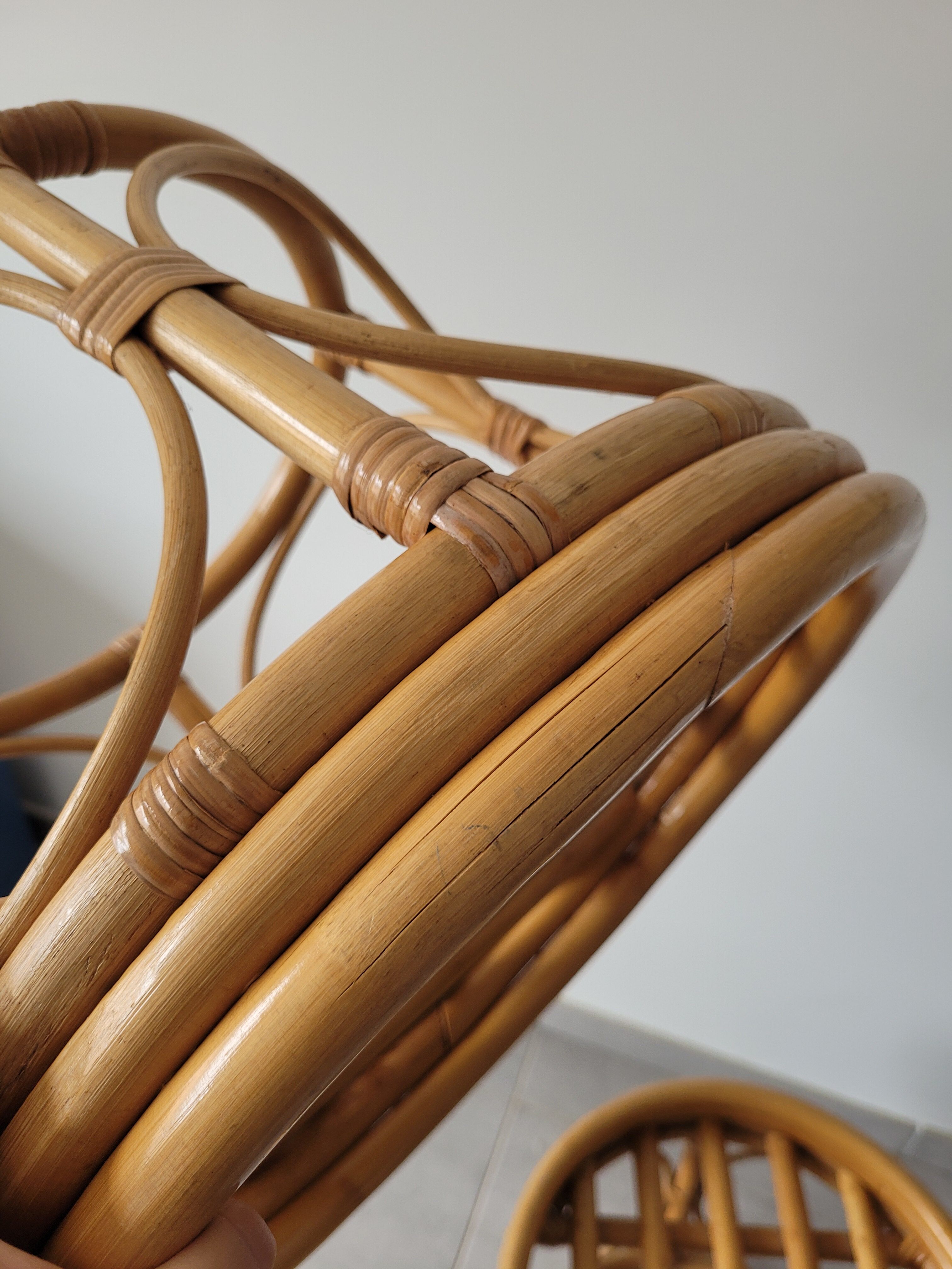 Two vintage rattan ottomans
