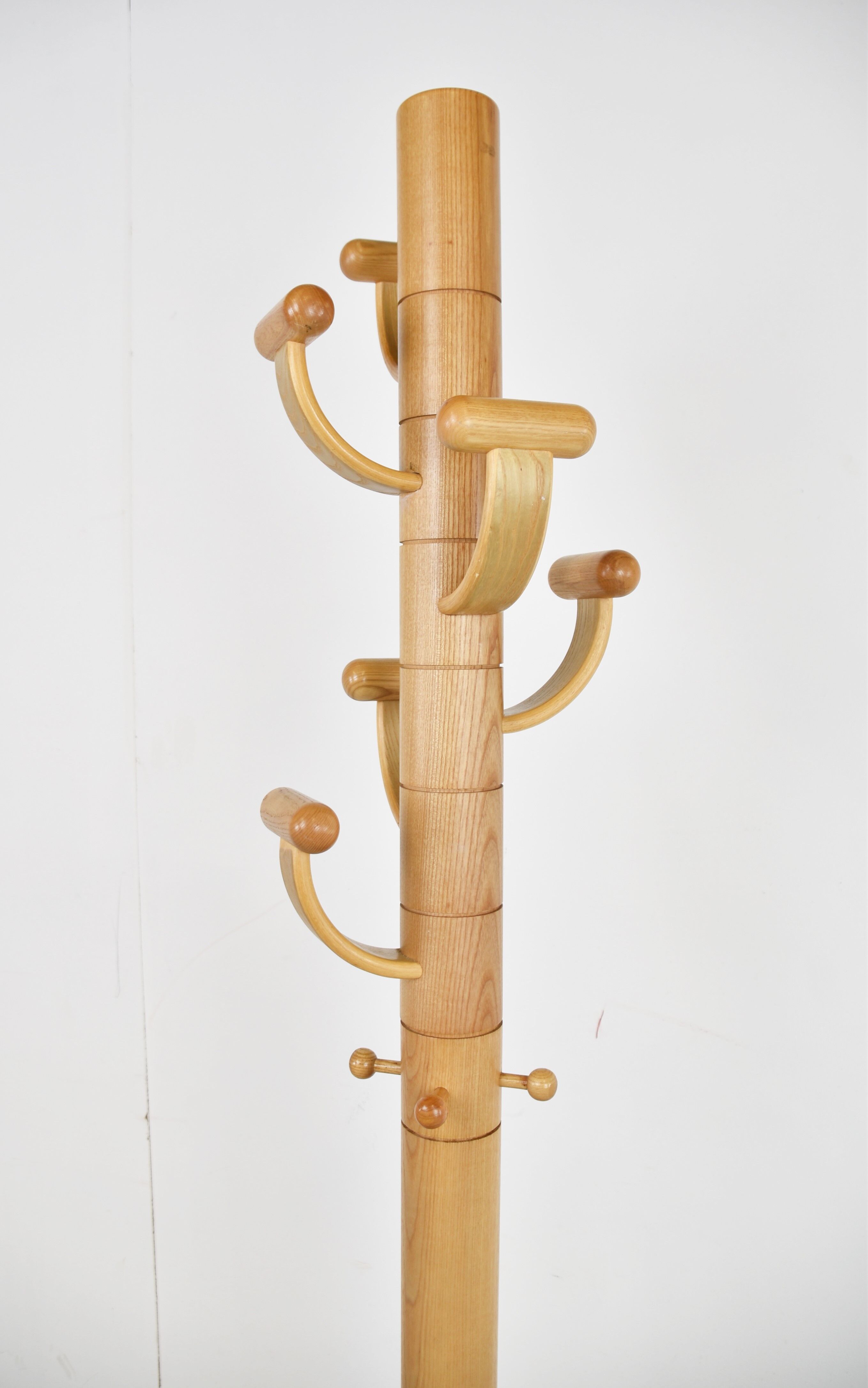 Modernist travertine and wood coat rack 1980s