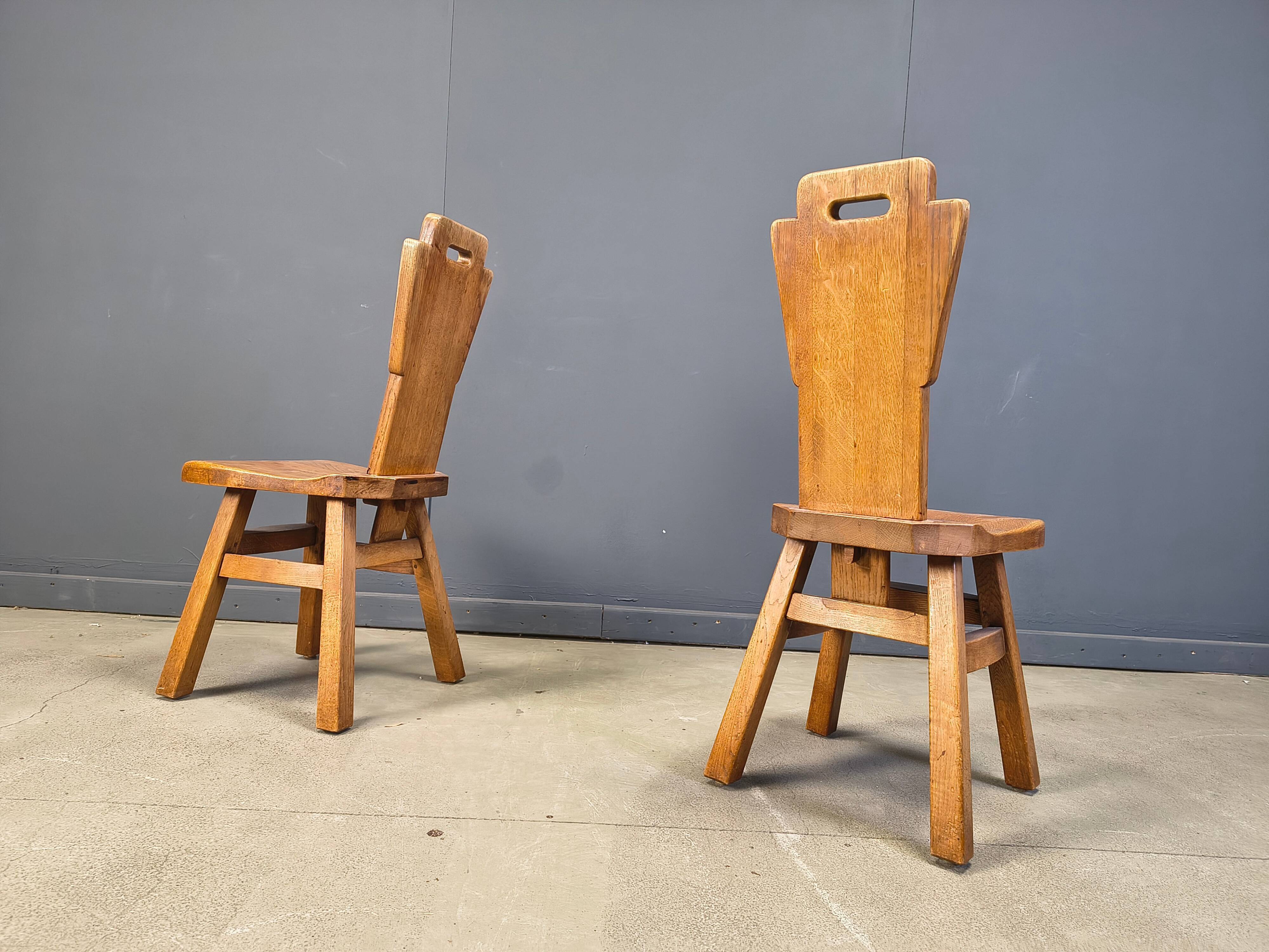 Vintage oak brutalist chairs, 1970s set of 4