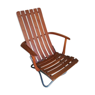 Teak wood folding armchair