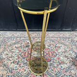 Golden tripod stand with smoked glass from the 1970s.