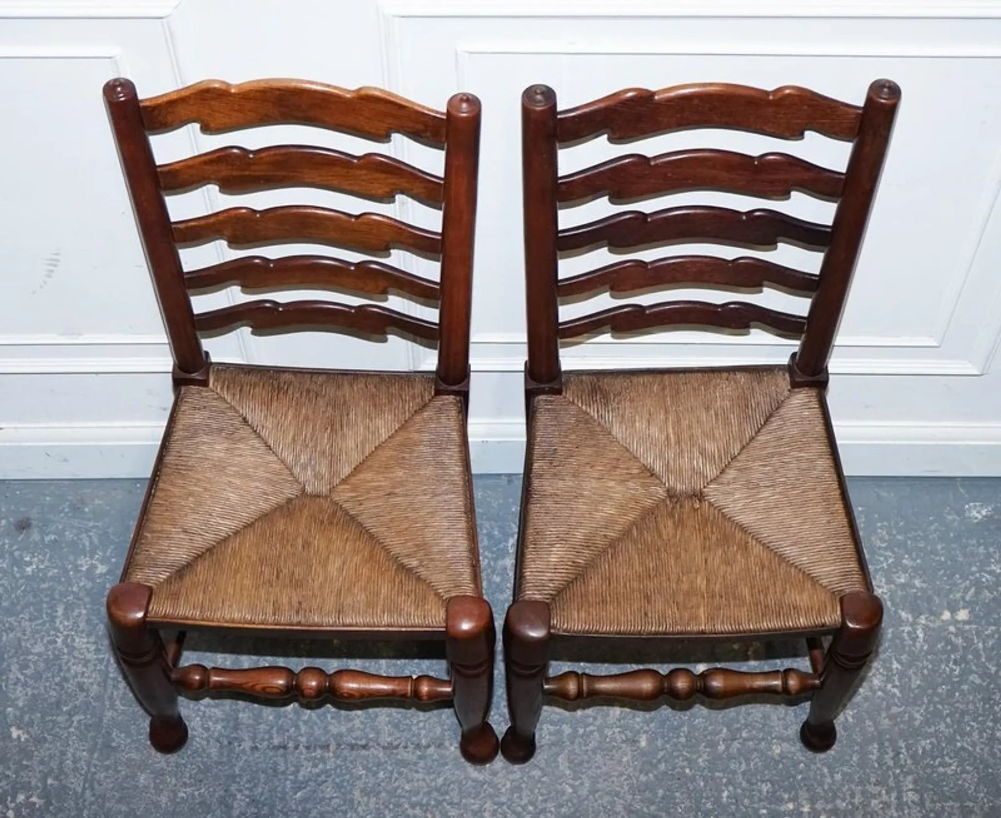 Antique Rush Seat Dining Chairs, England, 1910s, Set of 6