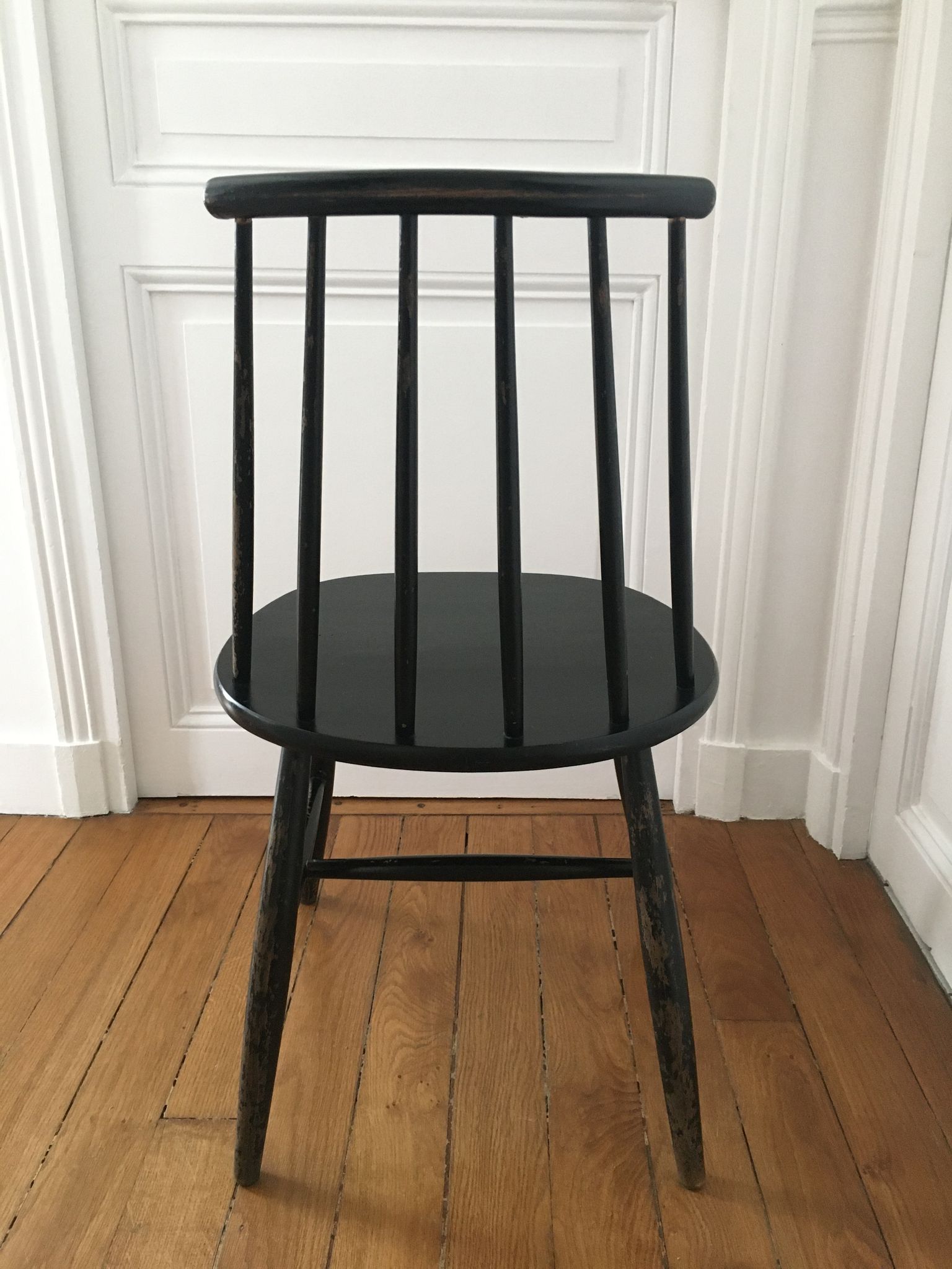 Scandinavian chair Haga Fors Sweden in black laqué wood circa 1950