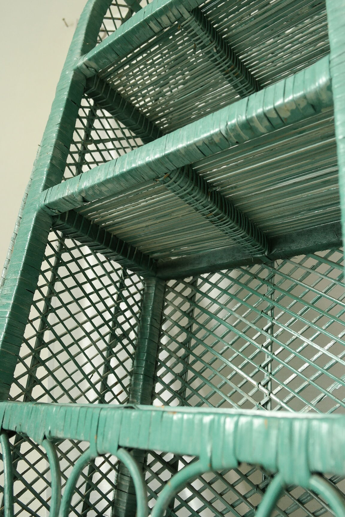 Vintage mint green wicker bookcase