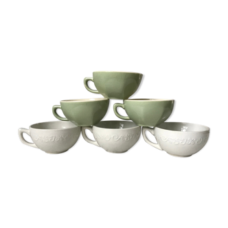 Set of 6 coffee cups Digoin letters and Villeroy & Boch green sage 50s-60s
