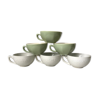 Lot de 6 tasses à café Digoin lettres et Villeroy & Boch vert sauge années 50-60