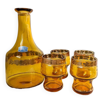 Pitcher and Amber Glass Italian Artistical Crystalline