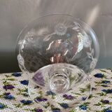 3 Art Deco Champagne Coupes in Engraved Crystal with Daisies