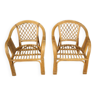 Pair of Italian wicker armchairs from the 60s